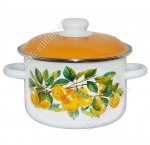 Грушевый сад Кастрюля (цилbylh) 4,0л,ОРАНЖЕВАЯ металлическая крышка,пластиковая ручка/кнопка,цвет белый (6) 