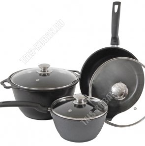 Черный Набор посуд 3пр (кастр.4л,ковш.1,5л,сков.24см) стекл.крыш,п/у (1) 