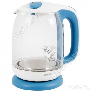 Чайник стекло 1,7л 2200Вт диск,подсвет,автооткл,защ.от перегр,(рис Цветок) БЕЛ/ГОЛУБ (8) 