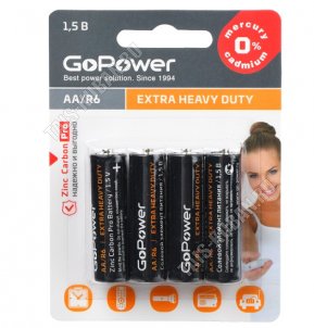 Батарейка GoPower Extra Heavy Duty R6 BL-4шт,спайка (48) 