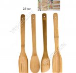 Бамбук Кухонный набор 4предмета L28см (ложка,лопатка,лопатка с прорезями,лопатка скошенная) (12)