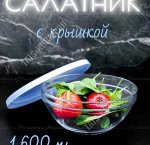 Салатник CHEF'S п/у 1,6л d23см, с пласт.голубой крышкой (4)