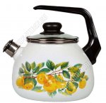 Грушевый сад Чайник(сфера) 3,0л,свисток,СТЕКЛЯННАЯ крышка,черная бакелитовая полу-дуговая ручка,белый (4) 
