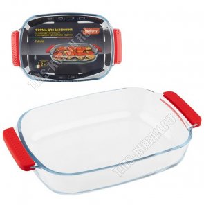 Форма для запекания, прямоугольная 2,0л с силиконовыми накладками-прихватками на ручках (31х20 h6см) 