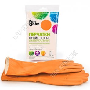 Перчатки хоз-ные латекс+хлоп,плотн.190г/см2, р-р L, оранж Fan Clean .(60) 