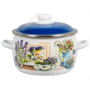 Горная лаванда Кастрюля (сфера) 3,0л,синяя металлическая крышка,пластиковая ручка/кнопка,белый (6) 