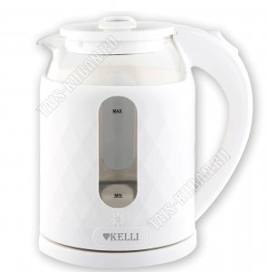 Чайник стекло + пластик 1,8л 2200Вт диск, вращение корпуса на 360°, фактурный корпус, цвет белый (12) 