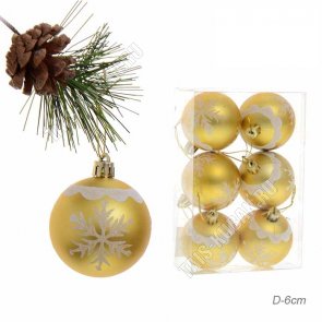 Ёлочный шар н-р  6шт d6см золото 
