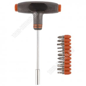 Н-р бит 12пр (11шт 25мм:SL4,SL5,SL6,PH1,PH2,PH3,T10,T15,T20,PZ1,PZ2) c Т-образ.ручкой, хром-ванад.сталь, блистер 