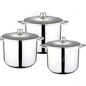 НАБОР кастрюль (баки) 3шт (цил. 9,5/11,5/13,5л),стекл.крыш, 3-х сл.инд.дно, зеркал.полир (2) 