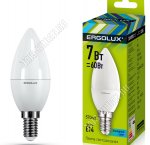 Ergolux-Свеча E14 7Вт,дневн.4500Вт,светов.поток 570Лм (аналог 60Вт обыч.лампы) h100 d37мм (10) 