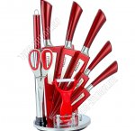 Н-р ножей 8пр на складн подстав (поварск 20/д/хлеба 20/топорик 16/раздел 12/д/овощей 9см,овощечистк попереч с керамич.лезв,ножницы,мусат) цельнометалл,нерж.лезв 18/10,красный,п/у (6) 