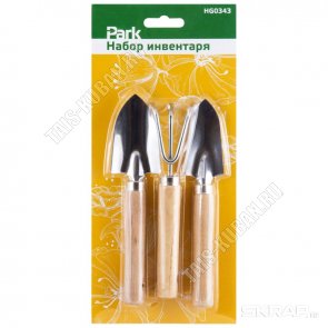 Набор д/комн.растен 3пр.(совок посадоч-2шт 7х4,5/8х3 h18см+рыхлитель 6х3 h16см) металл,руч.дерево,блистер (50) 