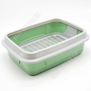 Лоток д/кошек, с сеткой, высок.съемн.борт (L45х34 h14,5см) оливков/серый (7) 