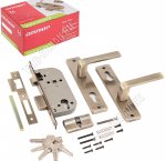 АЛЛЮР Замок врезной, с/руч, д/деревян.двери толщ. до 4см,1 ригель, в комп-те цилиндр.механизм 60мм, 5 ключ, ответ.планка,винт.стяжки, сталь корпус, стар.бронза, 126/1 AB (1)