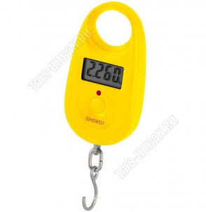 Весы безмен эл. 25кг,дел.5гр,LCD-диспл,пит.1*СR2032,желт (12) 