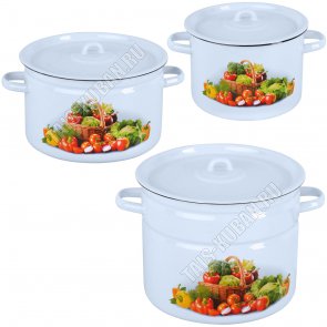 Сентябрь пудр-голубой Н-р кастрюль 3шт (ф.цил 3,9/7,0/9,0л) мет.крыш и ручк 