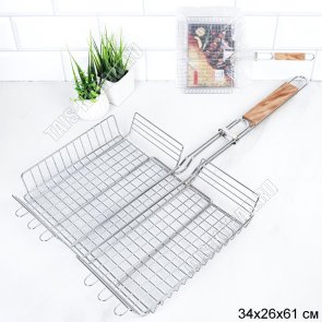 Решетка глубок 34х26х6см, дерев.руч, хром BBQ GRILL (24) 