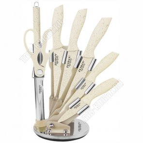 Н-р ножей 7пр на складн.подстав,бежев (поварск 20/раздел 20/универсал 12,5/д/овощей 9/нож д/хлеба 20см,мусат/ножницы) толщ.лезв 1,5мм,п/у (6) 