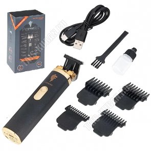 Машинка д/стрижки (аккум) 5Вт, 4насад (1,5-6мм),лезвия сталь, черный/золотой (40)
