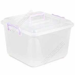 Контейнер для храненения, прозрачный,квадратный, 15л (32х32 h22см) крышка с ручкой 2 защелки (5)