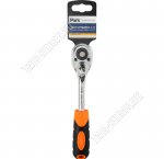 Ключ-трещотка 3/8 хромванадиевая углеродистая сталь, 45 зубьев, храповый механизм с переключателем, двухкомпонентная рукоятка, цвет черный/оранжевый (12) 