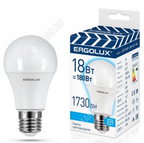 Ergolux-ЛОН E27 18Вт, нейтрал.(дневн) 4500К, (аналог 180Вт обычн.лампы) (10) 