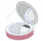 Зеркало косметическое кругл, LED подсв, d8,5см, кноп вкл/выкл, регул.подсв, 2зеркала d6,5см, пит.2хААА, цв.бел-роз