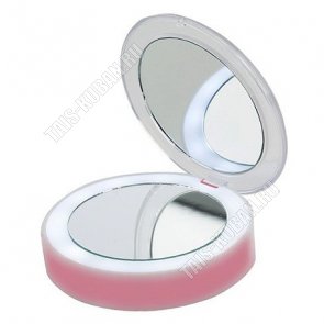 Зеркало косметическое кругл, LED подсв, d8,5см, кноп вкл/выкл, регул.подсв, 2зеркала d6,5см, пит.2хААА, цв.бел-роз 
