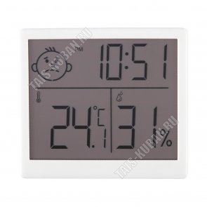 Термометр-гигрометр 3в1(t в помещ/влажность,часы) 7х6,5см, белый (48) 