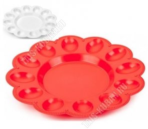 Тарелка пластик д/12 яиц и кулича, н-р 2шт,белый+красный (d24 h2,5см) (16) 