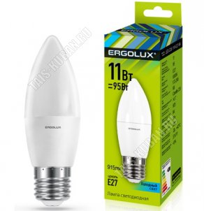 Ergolux-Свеча E27 11Вт, холодн.6500К (аналог 90Вт обычной лампы) (10) 