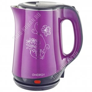 Чайник пластик+нержавеющая сталь 1,8л 1500Вт диск, двойная стенки  (внутр.-нержавеющая сталь),автоотключение, защита без воды,вращение 360°, индикатор,фиолетовый (12) 