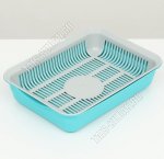 Лоток д/кошек, с сеткой (L34х25 h7,5см) бирюза/серый (14) 