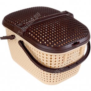 Корзина д/пикника,овал 25л беж/коричн (46х34 h27см) с руч,2-х стор.открыт,на защ (6)