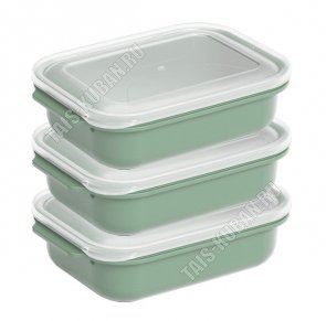 Контейнер прям Н-р 3шт х1,3л,олива, с крышк. (15х22 h6см) (12) 