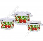 Клубничная поляна белый Набор кастрюль 3шт (1,5/2,9/3,9л)