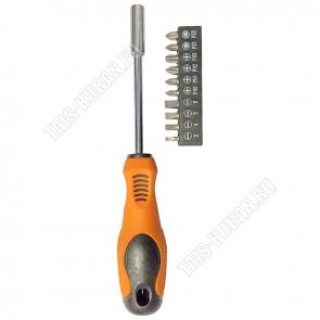 Н-р Отвертка 11пр с битами (SL3,SL4,SL5,SL6PH0,PH1,PH2,PH3,PZ1,PZ2), хром-ванад.сталь, блистер 