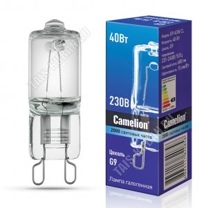 Camelion (галогеновая,без рефлектора) G9 CL 40Вт,220V,световой поток 600Лм,h41 d14мм (5) 