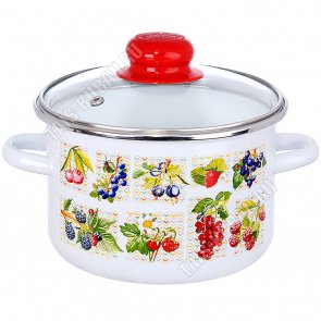 Вкус лета/Ягоды Кастрюля белый (цил) 5,5л,инд дно,стекл.крыш,пласт.руч/кноп (2) 
