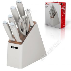 Набор ножей 7предметов на подставке (ножи сантоку L20см/поварской L20см/разделочный L20см/универсальный L12,5см/д/хлеба L20см/д/овощей L9см,ножницы,мусат д/заточки) (6) 
