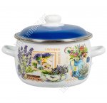Горная лаванда Кастрюля (сфера) 3,0л,синяя металлическая крышка,пластиковая ручка/кнопка,белый (6) 