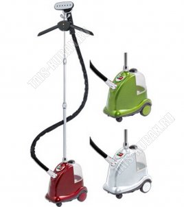 Отпариватель 2800Вт д/воды 3л,пар 90гр/мин,2реж,2нас,плечики с прищеп,8-ми диск.латун.нагр.эл-т,красн 