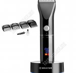 Машинка д/стрижки на подстав. (сеть/аккум) 3Вт,бат.700mAh, 4насад (3-12мм) 3 уров.длины (0,8-2мм) лезвия сталь/титан,подвиж.лезв.керамич,LED-дисплей,турбо реж,пов.360,щеточ,масло,черн 
