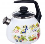 Вкус лета/Ягоды Чайник белый 3,0л,свист,стекл.крыш,инд.дно,черн.бакел.п/дугов.руч,п/у (4) 