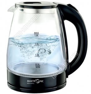 Чайник стекло 1,8л 1800Вт диск,подсветка,чёрный (12) 