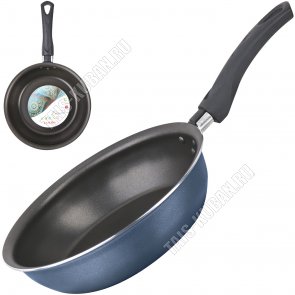 Сатин Сковорода d20 h5,5см ,синий/черн,овал борт,бакел.руч,толщ.ст.и дна 2мм 