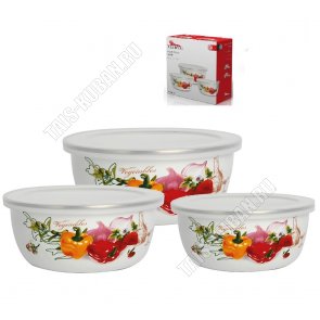 Миска с пластиковой крышкой, набор 3шт 
