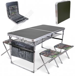 Набор Стол и 4стула (120х60/30х30см) с карманами, Черный/Черный 