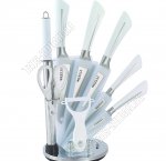 Н-р ножей 8пр на складн подстав (поварск 20/д/хлеба 20/топорик 16/раздел 12/д/овощей 9см,овощечистк попереч с керамич.лезв,ножницы,мусат) цельнометалл,нерж.лезв 18/10,белый,п/у (6) 